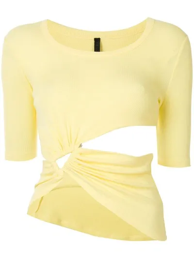 Ben Taverniti Unravel Project Cut-out Ruched T-shirt In Yellow