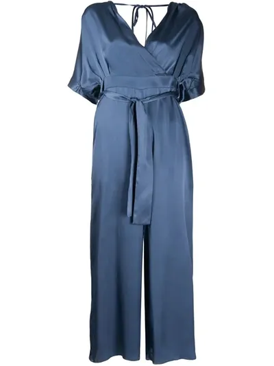 Semicouture Wrap Front Plunge Jumpsuit In Blue