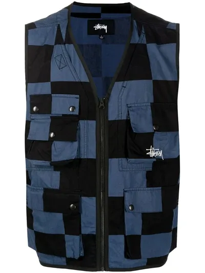 Stussy Stüssy Logo Checked Utility Vest In Blue