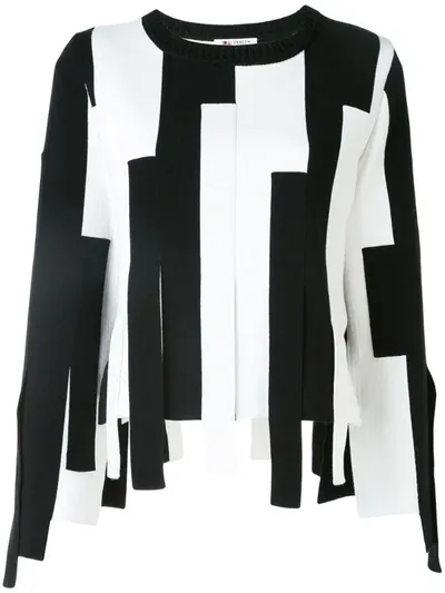 Ports 1961 Striped Block Asymmetric-hem Sweater In Black