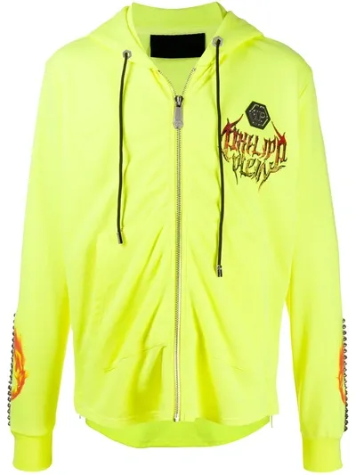 Philipp Plein Stud Panel Rock Hoodie In Yellow