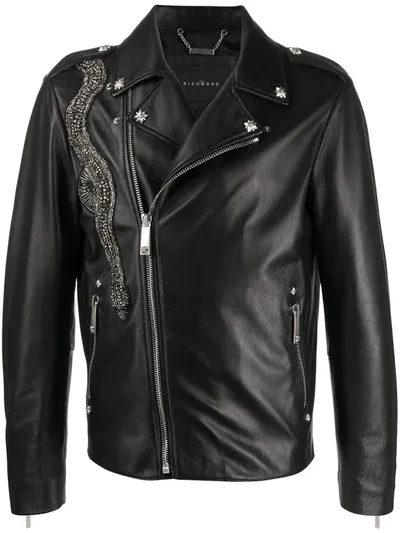 John Richmond Embellished Biker Jacket In Black