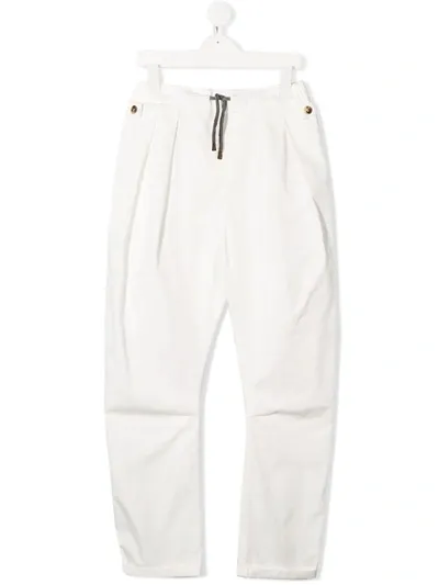 Brunello Cucinelli Teen Drawstring Corduroy Trousers In White