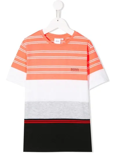 Hugo Boss Teen Striped Print T-shirt In Orange