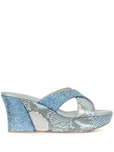 René Caovilla Embellished Python Print Sandals In Blue