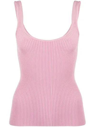 Zimmermann Wavelength Asymmetric Ribbed-knit Tank Top In Pink