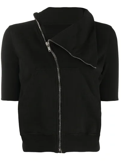 Rick Owens Drkshdw Zipped Front Shortsleeved Sweatshirt In Black