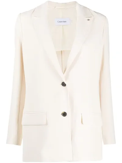 Calvin Klein Single-breasted Longline Blazer In Neutrals