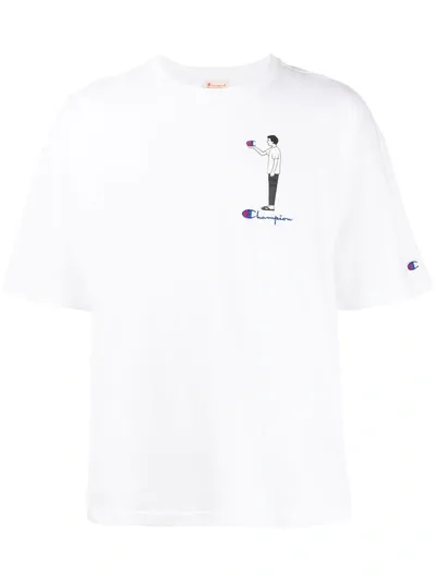 Champion T-shirt Mit Logo-stickerei In White