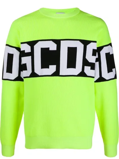 Gcds Cotton Fluo Sweater W/logo In Yellow Fluo