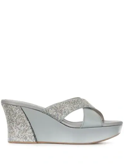 René Caovilla Crystal Embellished Platform Sandals In Blue