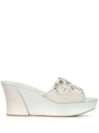 René Caovilla Lace Panel Embellished Sandals In Blue