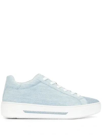 René Caovilla Crystal Embellished Denim Sneakers In Blue