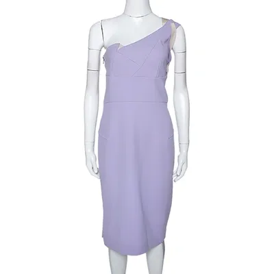 Pre-owned Roland Mouret Lavender Wool Crepe One Shoulder Aglais Dress L In Purple