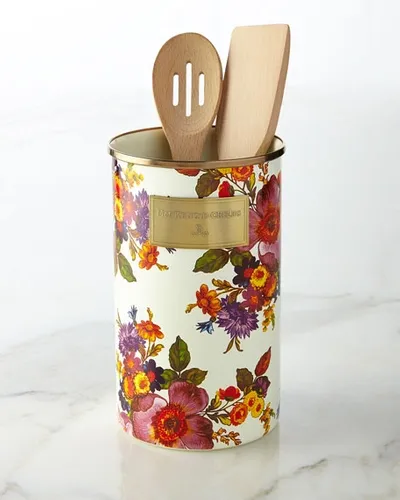 Mackenzie-childs Flower Market White Utensil Holder In Multi Colors