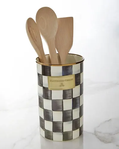 Mackenzie-childs Courtly Check Utensil Holder In Black Checks