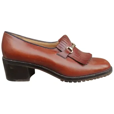 Pre-owned Jm Weston Leather Flats In Brown