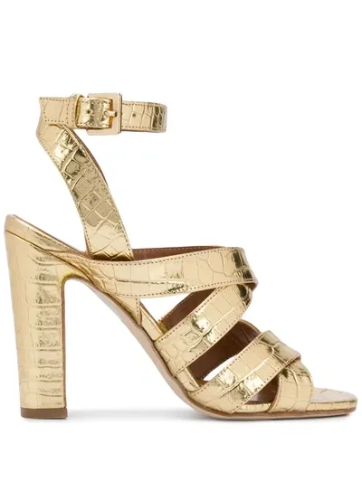 Paris Texas Metallic Crocodile Effect Sandals In Gold