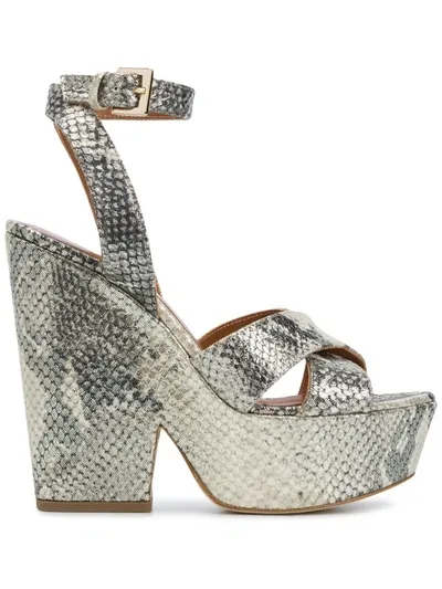 Paris Texas Metallic Snakeskin Effect Sandals In Gold