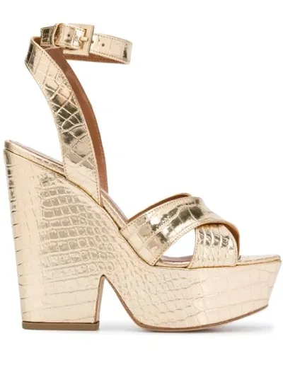 Paris Texas Cross Strap Wedge Heels In Gold