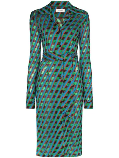 Wales Bonner Celeste Geometric-print Midi Dress In Blue