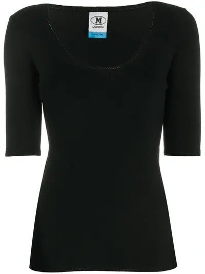 M Missoni Fine Knit Scoop Neck T-shirt In Black