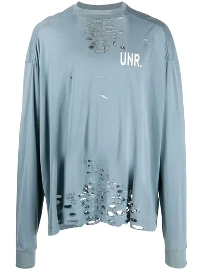 Ben Taverniti Unravel Project Distressed Logo-print Sweatshirt In Blue