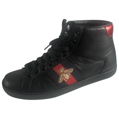 Pre-owned Gucci Ace Leather High Trainers In Black