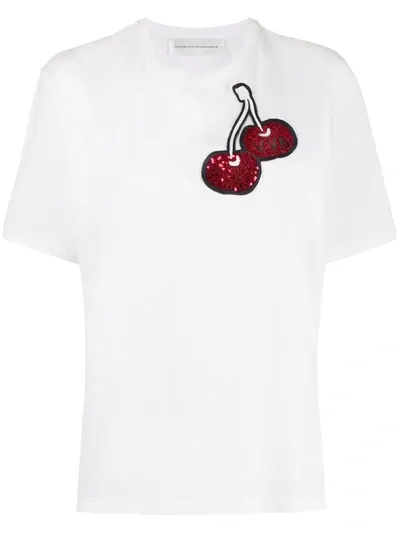 Victoria Victoria Beckham Cherry Sequin Embroidered T-shirt In White