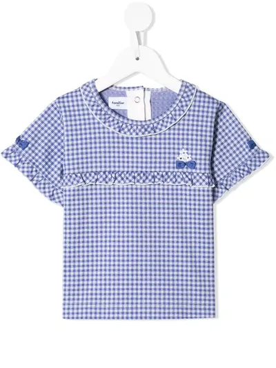 Familiar Kids' Ruffle-trim Check Blouse In Blue