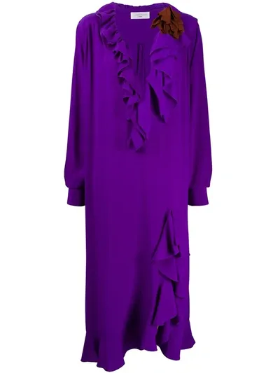 Victoria Beckham V-neck Ruffle Dress In Purple