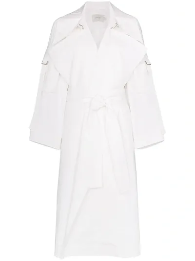 Low Classic Pocket Sleeve Cotton Belted Trench Coat In White