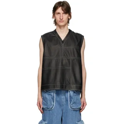 Sunnei V-neck Leather Vest In Black