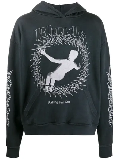 Rhude Falling For You Logo Hoodie In Black