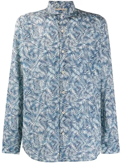 Tintoria Mattei Foliage Print French Collar Shirt In Blue