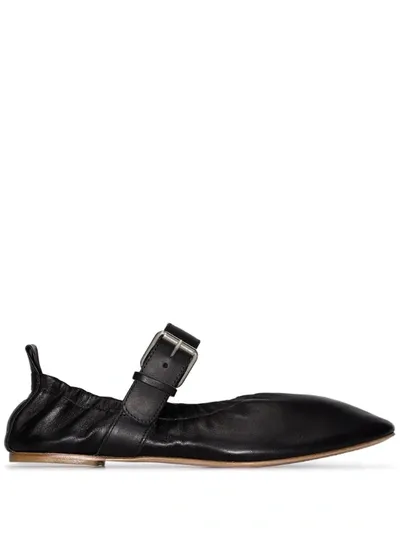 Plan C Black Buckled Leather Ballet Pumps