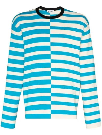 Sunnei Two Tone Striped Sweatshirt In Blue