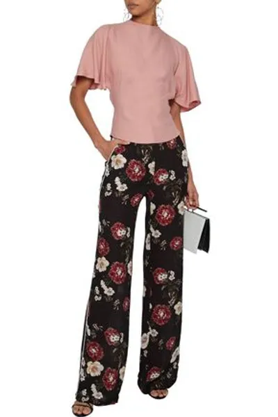 Nicholas Floral-print Silk Crepe De Chine Wide-leg Pants In Black