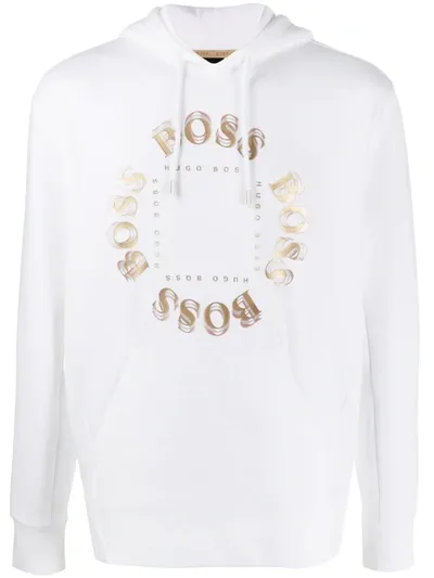 Hugo Boss Layered Circle Logo Hoodie In White