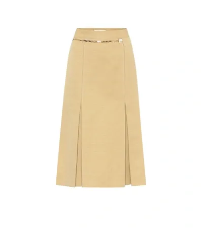 Victoria Beckham Chain-embellished Linen And Cotton-blend Midi Skirt In Beige