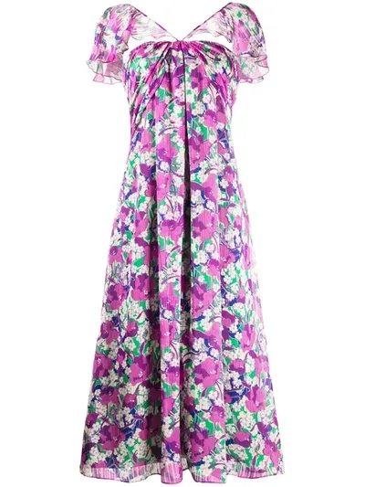 Pinko Trilli Floral-print Crepe Midi Dress In Purple