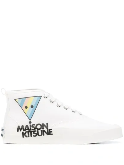 Maison Kitsuné Logo Print Hi-top Sneakers In Neutrals