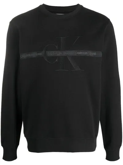 Calvin Klein Jeans Est.1978 Logo-embroidered Crew Neck Sweatshirt In Black