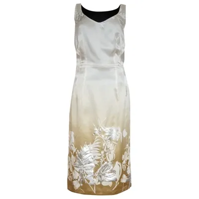 Pre-owned Hugo Boss Silk Mid-length Dress In Ecru