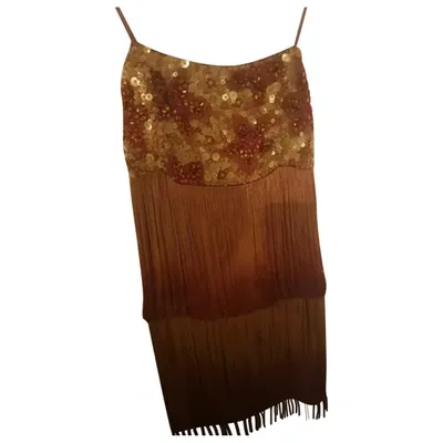 Pre-owned Guess Silk Mini Dress In Gold