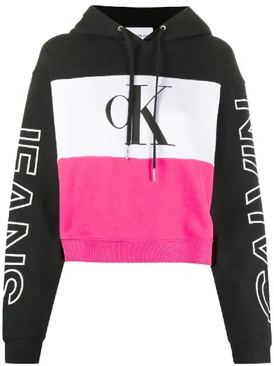 Calvin Klein Jeans Est.1978 Colour-block Hooded Sweatshirt In Black