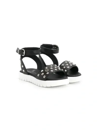 Philipp Plein Kids' Studded Ankle Strap Sandals In Black