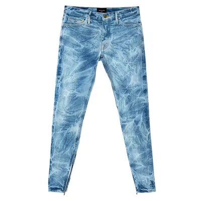 Pre-owned Fear Of God Indigo Acid Washed Denim Slim Fit Selvedge Jeans M In Blue