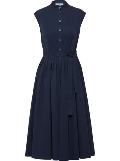 Prada Pleated Midi Dress In Blue