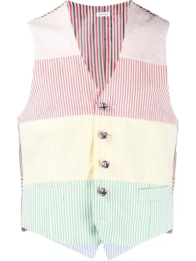 Thom Browne Seerscker Rainbow Stripe Vest In Pink